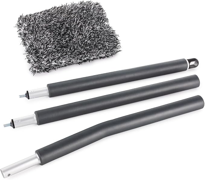 The Rag Company - Mitt on A Stick Pro+ | Clean Hard-to-Reach Roofs and Sides of Cars, Trucks, RVs, Semis & Trailers - Soft Microfiber Head and Extendable Foam Handle