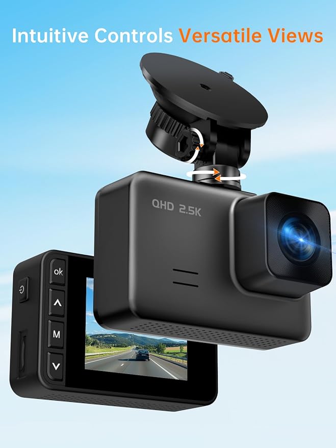 Dash Cam Front and Rear, 2.5K+1080P Dual Dash Camera for Cars, 2’’ Display Mini Car Camera, G-Sensor Dashcam, Night Vision, 24H Parking Mode, Loop Recording, 170°Wide Angle