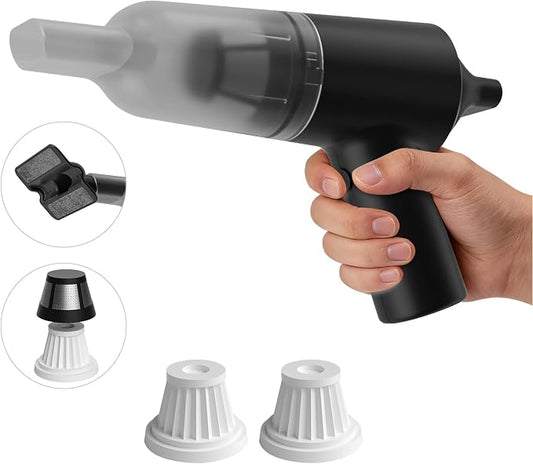 PAPIFEED Handheld Vacuum Cordless for Pet Hair, Portable Mini Vacuum with Static Hair Collector for Home, Dual-Layer Stainless Steel Filter, Dual Filte, USB-C Rechargeable Lightweight Vacuum (Black)