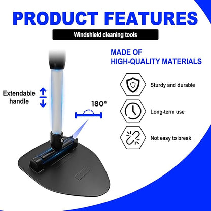 Car Detailing Kit, Extendable Windshield Cleaner with 5 Upgraded Reusable Microfiber Pads | Interior/Exterior Auto Glass & Wheel Cleaning Tool