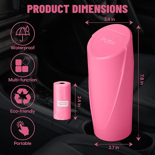Car Trash Can Bin with Lid-2 Packs Car Garbage Can Cup Holder-Rose Red Mini Leakproof Vehicle Trash Garbage Can Bin with 40pcs Trash Bags-Car Organizers and Storage for Front Back Seat Accessories