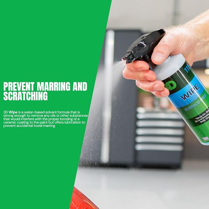 3D Wipe Ceramic Coating Surface Prep - Removes Excess Oils & Lubricants from Paint & Glass Prior to Ceramic Coating Application 16oz.