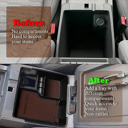 Muslogy for 2022+ Frontier Accessories Center Console Organizer Insert Tray Storage Box Armrest Organizer Compatible with Frontier 2022 2023 2024 2025 2026(Brown Leather)