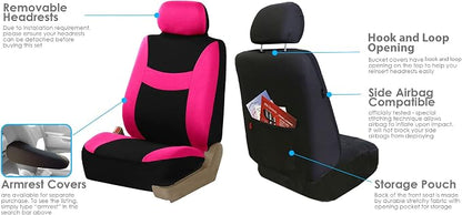 FH Group Stylish Full Set Car Set Covers Front Set and Rear Split Function, Airbag Compatible – Universal Fit for Cars Trucks & SUVs (Pink/Black)