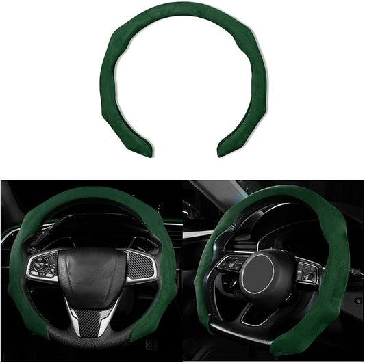 Mandark Car Steering Wheel Cover, Suede Sport Vehicle Steer Wheel Protector Fitting 15 Inch, Non-Slip Comfortable Automotive Interior Decoration Accessories, Universal for Most Cars (Black Green)