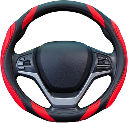 Concave Convex Massage Black Red Microfiber Leather Steering Wheel Cover, 14.5-15 Inch Non-Slip Breathable Microfiber Car Steering Wheel Protector