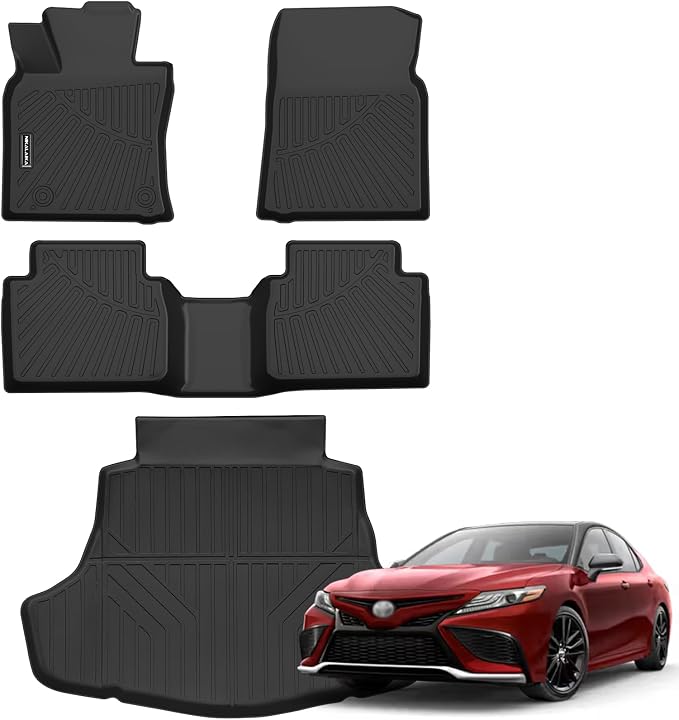 Floor Mats & Cargo Liner for 2018 2019 2020 2021 2022 2023 2024 Toyota Camry (FWD Only, Not for Hybrid) All Weather Protection TPE Rubber Full Set Floor Liners & Trunk Mat 2024 Camry Accessories