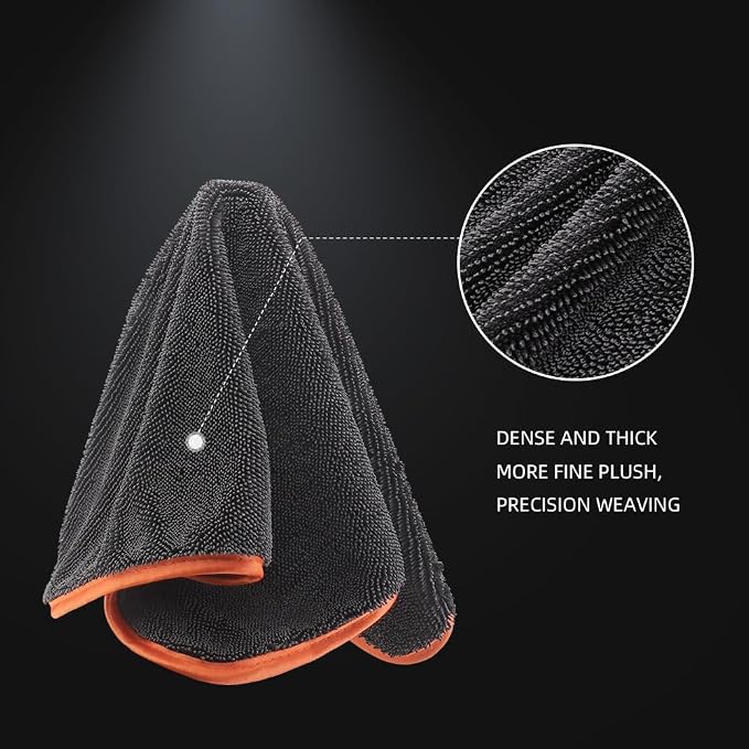 SPTA Microfiber Car Drying Towels, Cleaning Cloth Towels, Twist Pile Rapid Drying Orange Edge Car Microfiber Towels for Car Detailing, Pack of 3, 16.5 x 16.5 Inch, 600 GSM, Gray-MT040