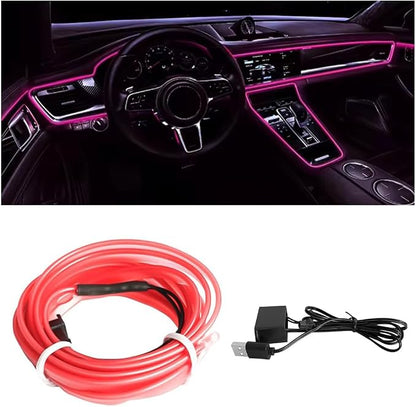 EL Wire Car Interior LED Strips Lights, 16FT 5V USB Auto Neon Light Strip, Electroluminescent Vehicle Interior Ambient Lighting Decor Accessories, Universal for RV, SUV, Truck (Pink)