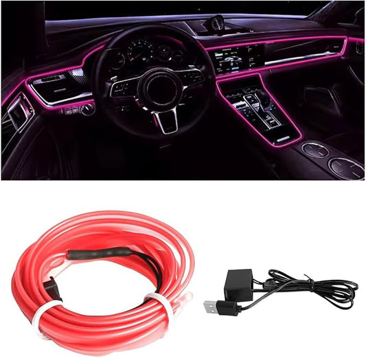 EL Wire Car Interior LED Strips Lights, 16FT 5V USB Auto Neon Light Strip, Electroluminescent Vehicle Interior Ambient Lighting Decor Accessories, Universal for RV, SUV, Truck (Pink)