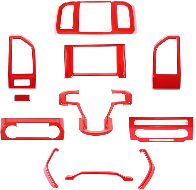 JeCar 11PCS Interior Decoration Trim Kit for Ford F150 2015-2020 Steering Wheel & Center Console Trim Dashboard & Rear Air Conditioner Vent Cover (Red)