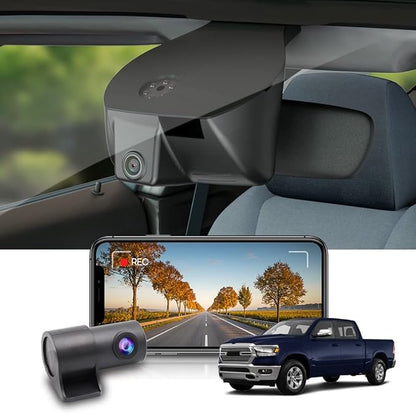 Fitcamx Front 4K+Rear 1080P Dash Cam Adapts for RAM 1500 (Model A) 2019 2020 2021 2022 2023 2024 Rebel Big Horn Laramie, OEM Look, Dual Loop Recording, WiFi & APP, G-Sensor, Easy to Set, 128GB Card
