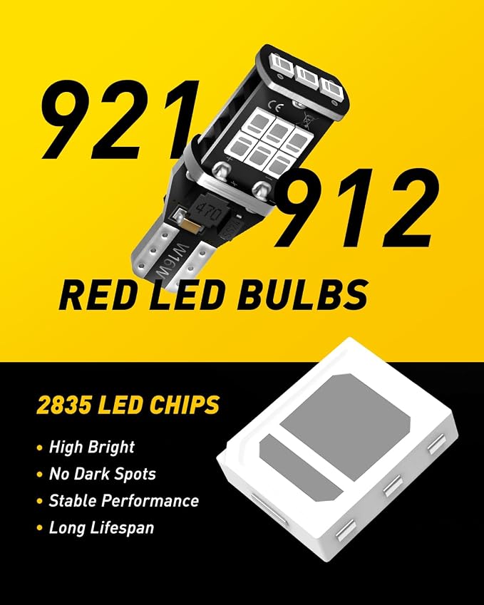 AUXITO 912 921 LED Bulb Red, Third Brake Center High Mount Stop Light, Canbus Error Free T15 906 904 922 W16W LED Bulbs, Exterior Center High Mount Stop Red 3rd Brake Tail Lights (Pack of 2)