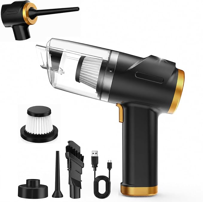 3-in-1 Cordless Handheld Vacuum Cleaner, 10KPa Car Vacuum and Air Duster,Type-C Rechargeable with Washable HEPA Filter and LED Light for Car Interior,Home,Office and Pet Hair