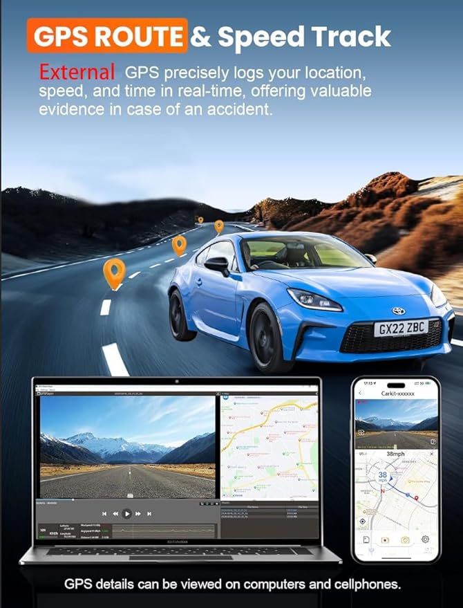 Mirror Dual Dash Camera,4K and 2.5K Dash Cam with Voice Control Rear View Mirror Camera and WiFi,GPS Dashcam for Cars with WDR Night Vision, G-Sensor, 24 Parking Monitor ABS (Include 64GB Card)