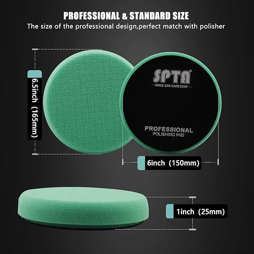 Green T120 Heavy-Cut Polishing Foam Pad, SPTA 1Pc 6.5 Inch Face for 6 Inch 150mm Backing Plate Compound Buffing Sponge Pads for Car Buffer Polisher Compounding, Polishing and Waxing -FPTSS6G
