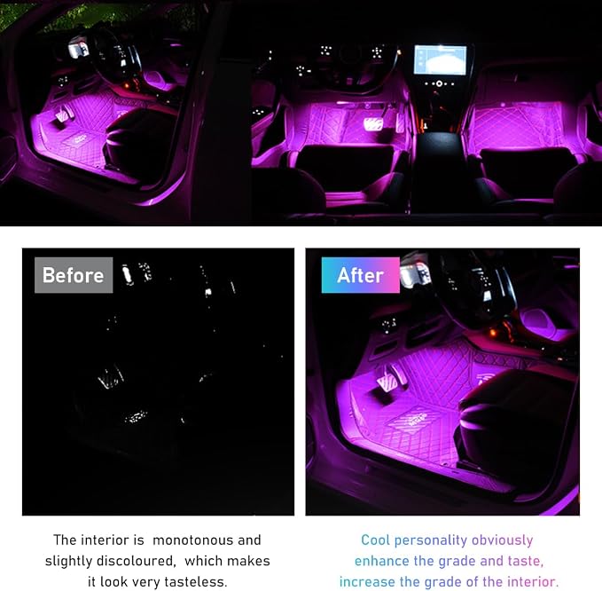 Ohleats Car LED Strip Light, 48 LED RGB Auto Interior Atmosphere Lights, Cigarette Lighter Under Dash Ambient Night Light, Interior Lamp Lighting Kit (Pink Purple, USB)