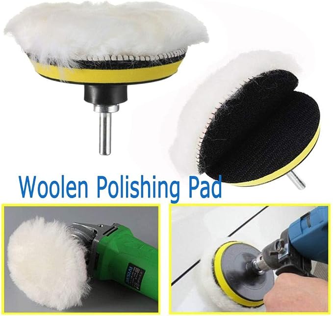 11Pcs 3 Inch Car Foam Drill Polishing Pad Kit, 5 Color Graded Sponge Buffing Pads + Wool Buff Pad, Hook & Loop Backing Plate with M10 Drill Adapter for Auto Detailing, Polishing, Waxing, Sealing Glaze