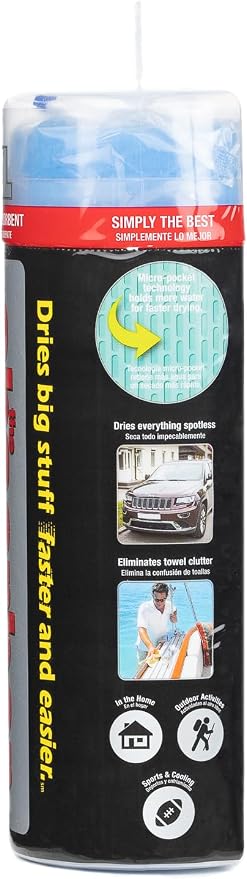 CleanTools the absorber XL 29-Inch x 18-Inch, Blue - Synthetic Premium Drying Chamois Cloth for Cars and Trucks - Super Absorbent, Scratch-Free and Washable