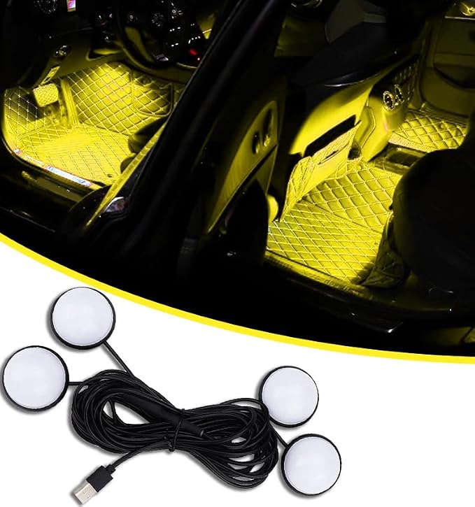 Car Interior LED Lights,Car Accessories, Automotive Ambient Neon Light Kit with USB Port, Gifts for Men and Women, 4 in 1 Decoration Lights for Car, Garden, Home, Party (Yellow)