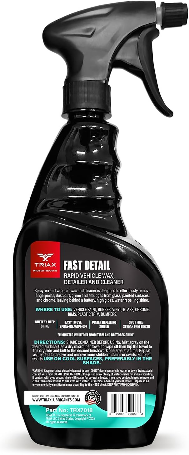 TRIAX Fast Detail Rapid Car Wax and Cleaner, High Gloss Vehicle Detailer for Paint, Glass, Chrome, Rubber, Vinyl, Rims, Plastic Trim, and Bumpers (Pack of 2-23 Ounce)