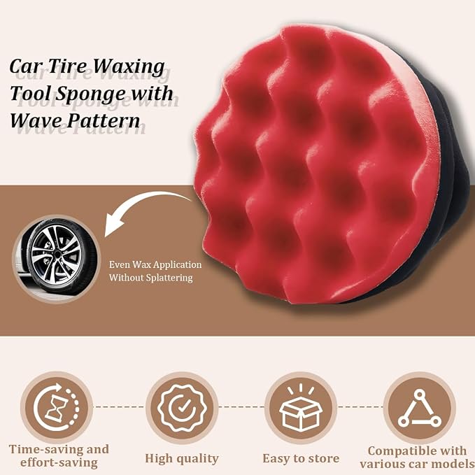 2PCS Car Tire Dressing Applicator Pads, Reusable Hex-Grip Vehicle Wheel Wax Buffing Dressing Sponge Pad, Automotive Tire Shine Detailing Foam Tool, Universal Fit (4.33Inch/Red)