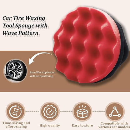 2PCS Car Tire Dressing Applicator Pads, Reusable Hex-Grip Vehicle Wheel Wax Buffing Dressing Sponge Pad, Automotive Tire Shine Detailing Foam Tool, Universal Fit (4.33Inch/Red)