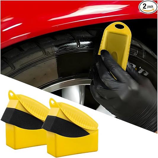 BESULEN 2 Pcs Tire Contour Dressing Applicator, Car Wheel Dressing Shine Sponge with Lid, Polishing Sponge Wax Buffing Pads for Auto, Foam Brush with Cover, Automotive Cleaning Accessories (Yellow)