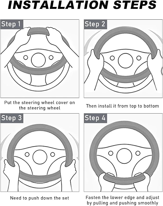 DXNQ Car Steering Wheel Cover, 15 Inch Carbon Fiber Leather Stitching Color Steering Wheel Protector, Anti-Slip Elastic Breathable Steering Wheel Cover Stylish Decor for Most Cars (Black & Gray)