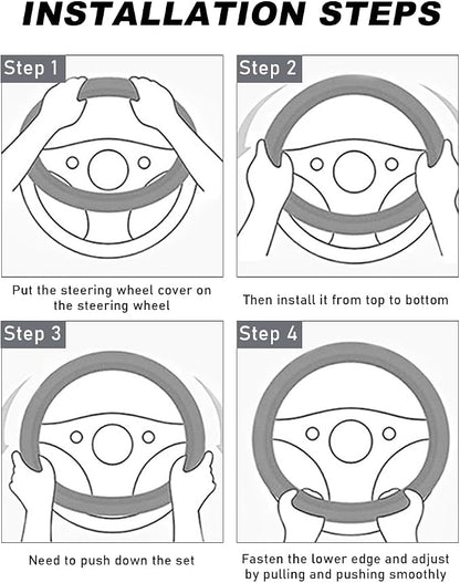 DXNQ Car Steering Wheel Cover, 15 Inch Carbon Fiber Leather Stitching Color Steering Wheel Protector, Anti-Slip Elastic Breathable Steering Wheel Cover Stylish Decor for Most Cars (Black & White)
