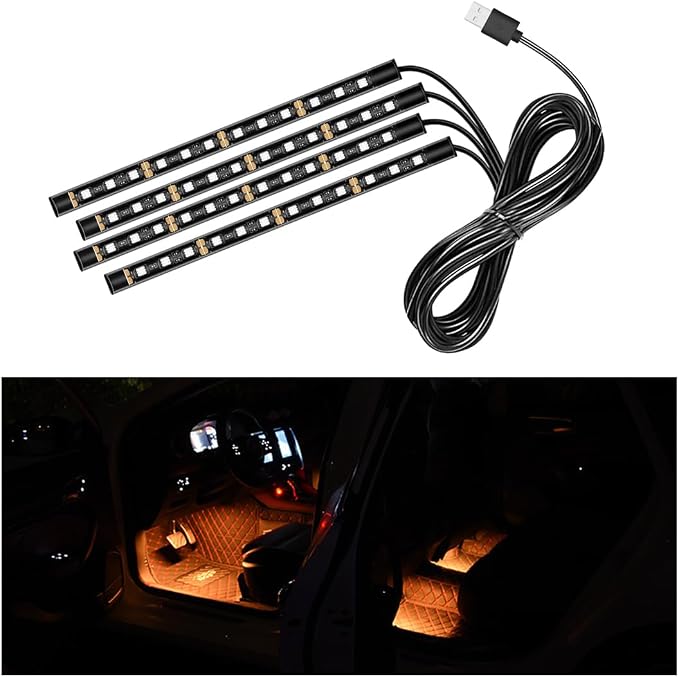 Ohleats Car LED Strip Light, 48 LED RGB Auto Interior Atmosphere Lights, Cigarette Lighter Under Dash Ambient Night Light, Interior Lamp Lighting Kit (Orange, USB)