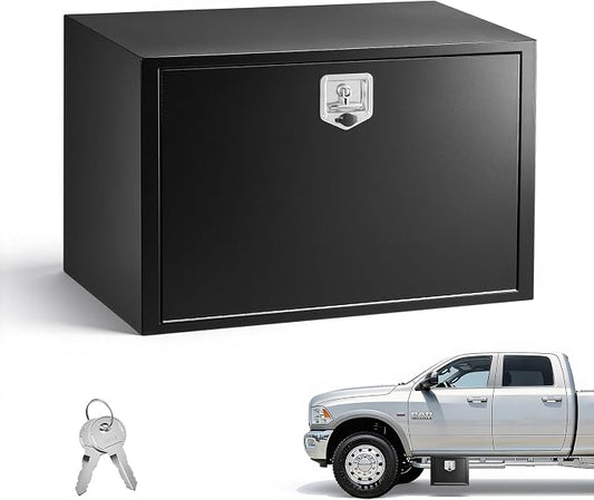 VEVOR Underbody Truck Tool Box, 36 x 24 x 24 Inch Heavy Duty Steel Trailer Storage Box with Lock & Keys, Waterproof Trailer Storage Organizer Under Body Chest with T-Handle for Truck, Van, SUV, Black