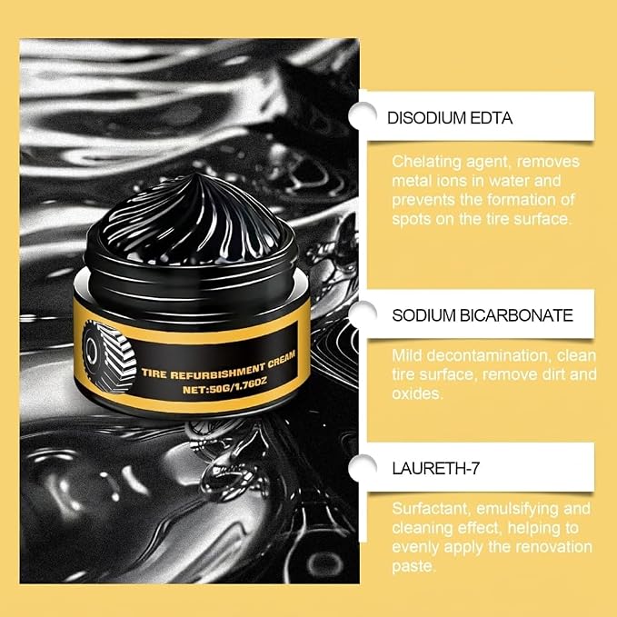 Tire Polishing Coating Paste with Sponge, Powerful Wheel Tyre Nourish Cream | Tire Shine Paste for Deep Black Gloss, Interior Exterior Renovation, Powerful Tire Polish Wax for Car Owners