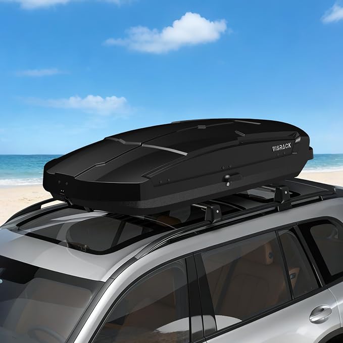 21 Cu Ft Cargo Box, Hard Shell Roof Cargo Carrier with Security Keys, 72.83" x 34.25" x 14.76" Roof Box, Dual-Sided Opening, Tool-Free Install, Black
