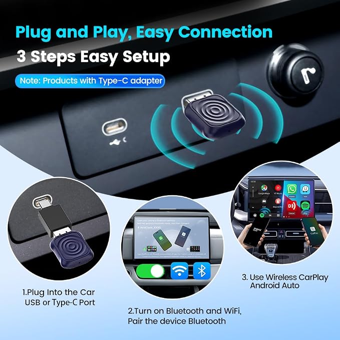 Carlinkit 2-in-1 Mini Ultra Wireless CarPlay Adapter & Android Auto - for iOS 10+/Android 11+, Convert Wired to Wireless with USB-A/Type-C, Plug & Play, 5.8G WiFi Fast & Stable Car with 2018+