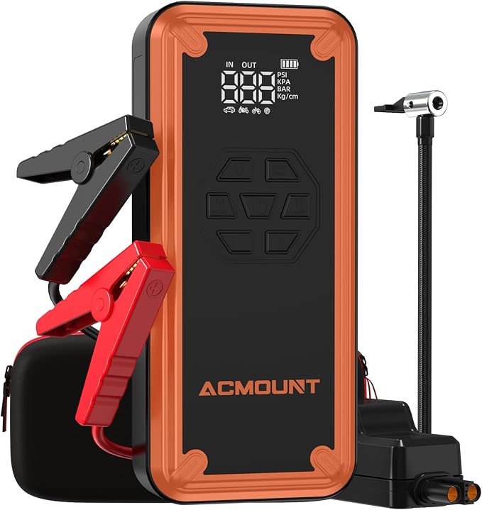 W160 Jump Starter with Air Compressor, 5000A Portable Car Jump Starter 150PSI Tire Inflator/Air Pump, 12V Battery(Up to 9L Gas/8L Diesel Engine) Jump Pack Car Emergency Kit Idea Gift for Man (Orange)