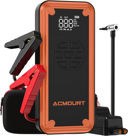 W160 Jump Starter with Air Compressor, 5000A Portable Car Jump Starter 150PSI Tire Inflator/Air Pump, 12V Battery(Up to 9L Gas/8L Diesel Engine) Jump Pack Car Emergency Kit Idea Gift for Man (Orange)