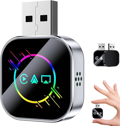 2026 Upgrade 3 in 1 Screen Mirror iOS Phone, Wired to Wireless Carplay Adapter, Mini USB Design Car Play Adapter with Type-C Extension, Plug and Play (Colorful Silver, for iPhone)
