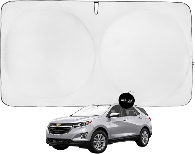 Windshield Sun Shade | Compatible for Chevrolet Equinox (2018-2024) | Certified 99.87% UVB & 99.02% UVA Car Sun Shade. Award Winning Sunshade - Patented Technology | Car Shades by Kinder Fluff