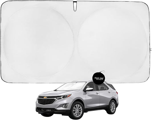 Windshield Sun Shade | Compatible for Chevrolet Equinox (2018-2024) | Certified 99.87% UVB & 99.02% UVA Car Sun Shade. Award Winning Sunshade - Patented Technology | Car Shades by Kinder Fluff