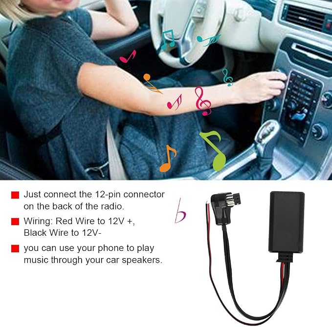 Car Bluetooth AUX Adapter, Auto Car Audio Stereo Module for IP Bus, 12 Pin Plug Car Bluetooth AUX Adapter Module, Universal Car Bluetooth Adapter Module