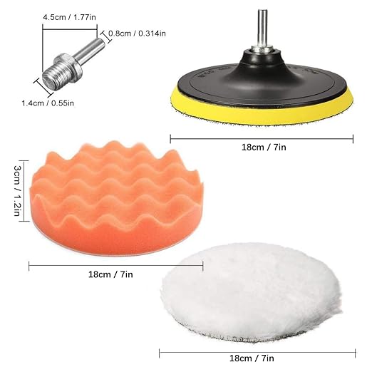 8PCS Car Foam Drill Polishing Pad Kit 7 Inch Buffing Pads Kits Drill Buffer, Foam Polish Pads Car Polisher Attachment for Drill Buffing, Car Sanding, Polishing, Waxing, Cleaning Set(7" 8PCS)