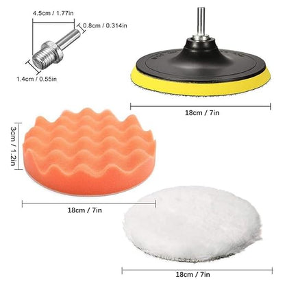 8PCS Car Foam Drill Polishing Pad Kit 7 Inch Buffing Pads Kits Drill Buffer, Foam Polish Pads Car Polisher Attachment for Drill Buffing, Car Sanding, Polishing, Waxing, Cleaning Set(7" 8PCS)