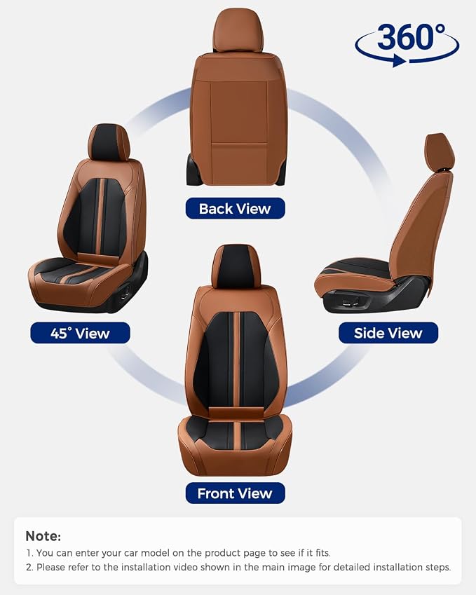 Huidasource Front Car Seat Cover, Luxury Faux Leather Car Seat Covers Front Seats, Fit Airbags, Seatbelt Buckles, Perforation, Cooling＆Heating, Universal Fit for Most Cars Vans Trucks SUVs Brown＆Black