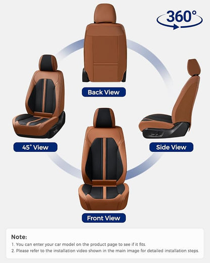 Huidasource Front Car Seat Cover, Luxury Faux Leather Car Seat Covers Front Seats, Fit Airbags, Seatbelt Buckles, Perforation, Cooling＆Heating, Universal Fit for Most Cars Vans Trucks SUVs Brown＆Black