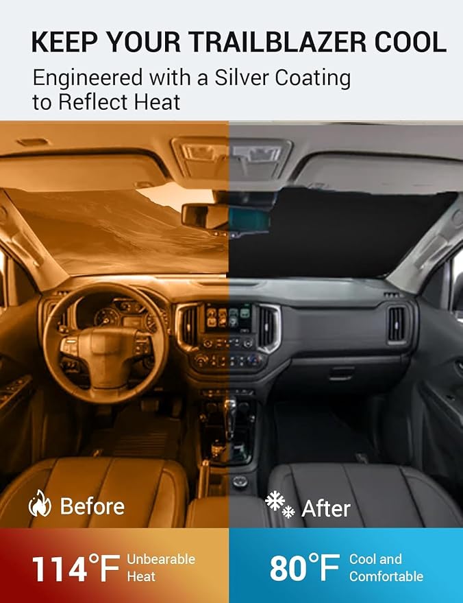 Proadsy Windshield Sun Shade for 2021-2025 2026 Chevrolet/Chevy Trailblazer Foldable Front Sunshade Protector Sun Visor Blocks UV Rays Keep Car Cooler
