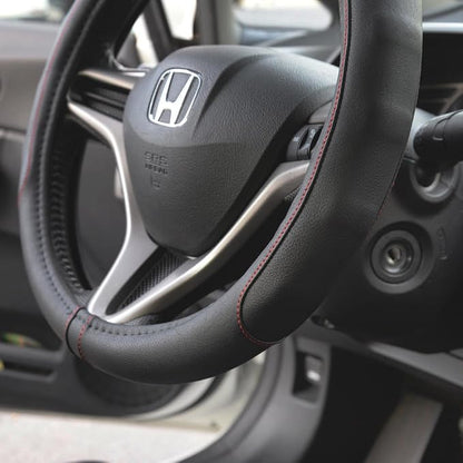 Motor Trend Ergonomic Steering Wheel Cover/Protector for Small Size Steering Wheels in Cars, SUVs, Boats (13.5-14.5") - Grip Drive Pro Comfort Grip (Black/Red Stitching)