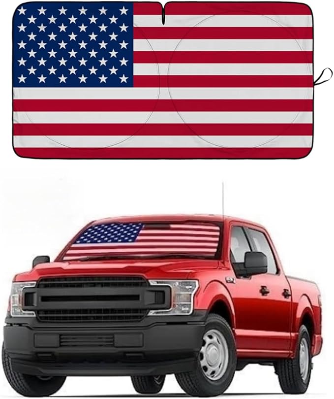 American Flag Car Windshield Sun Shade, Foldable Car Front Window Sunshade for Car SUV Truck, Auto Interior Sun Protection Cover, Blocks UV Rays & Keeps Your Vehicle Cool (USA Original Flag, Large)