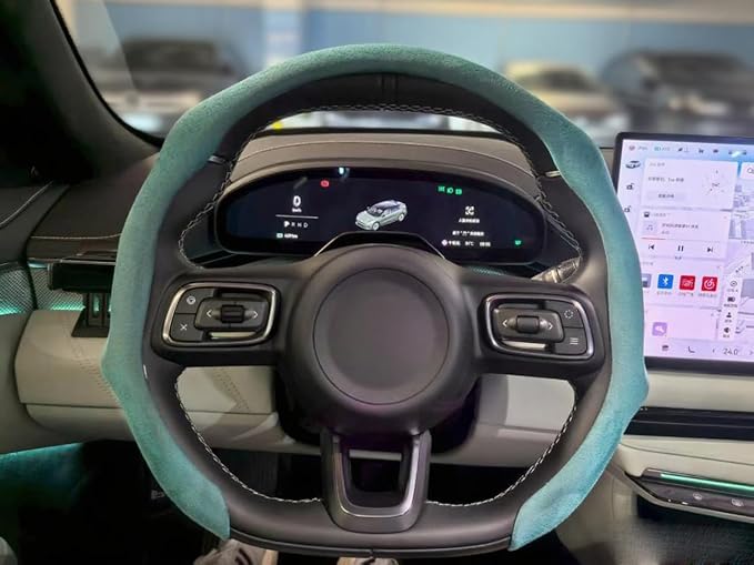 Quick Install Sporty Lake Blue Suede Steering Wheel Cover Universal fit Any 14 ½ to 15 inches Car SUV Pickup Azure Blue Cerulean Cyan