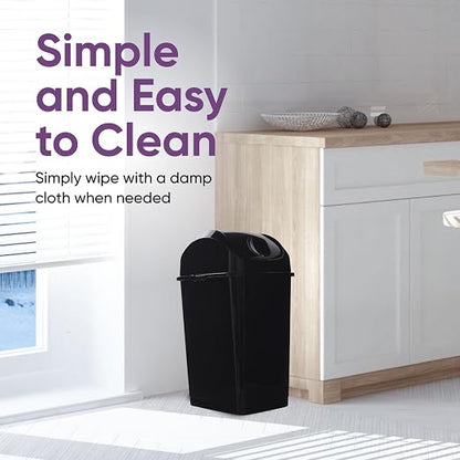 Superio Kitchen Trash Can with Swing Top Lid 9 Gallon Slim Waste Bin 37 Qt Sturdy Plastic Garbage Can Medium Recycling Bin for Office, Bathroom, Under Counter, Dorm, Bedroom (Black-2 Pack)